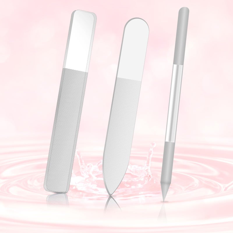 Styquenzer 3 PCS Glass Nail Files for Natural Nails, Glass Nail Buffer and Shine Kit Professional Crystal Manicure Tools Double Sided Manicure Pedicure Tools Nails Kit for Shaping Buffing and Polishing Nailes - Image 3